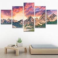 SIGNWIN 5 Panel Canvas Wall Art Modern Art Expressive Landscape Modern Mountain Top Multicolor Photography for Home Decorations Ready to Hang - 60