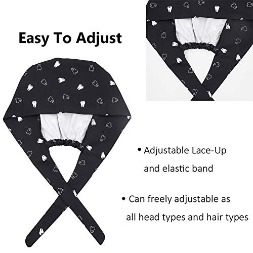 CHUANGLI 3Pcs Gourd-Shaped Working Caps with Upgrade Sweatband Adjustable Hats Head Cover- Women/Men (B08# Tooth Black Grey Pink) - Thumbnail 5