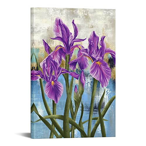 RyounoArt Lila Blumenbild Wanddekoration Iris Blumendruck Gemälde Romantisch für Wohnzimmer Schlafzimmer Büro Cover