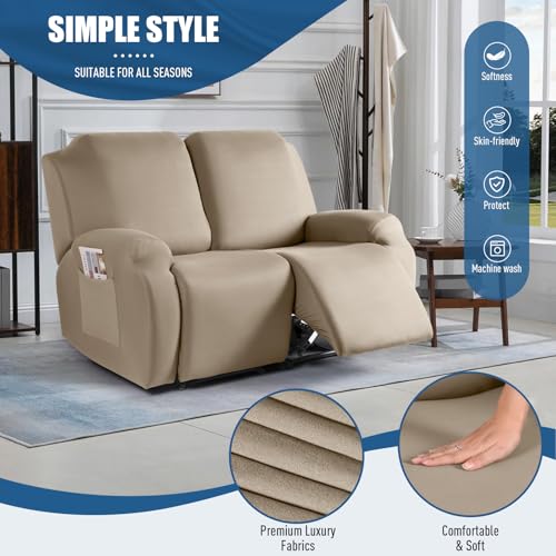 Image of TAOCOCO Recliner Loveseat Covers Stretch Sofa Covers for 2 Seat Large Reclining Couch, 2 Pieces Reclining Loveseat Covers Soft Washable Furniture Protector with Pocket (2 Seater Oversized, Taupe)