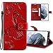 Produktbild COTDINFOR Etui für Nokia 5.1 Hülle PU Leder Cover Schutzhülle Magnet Flip Handytasche im Bookstyle Kartenfächer Lederhülle für Nokia 5.1 2018 Big Butterfly Red KT.