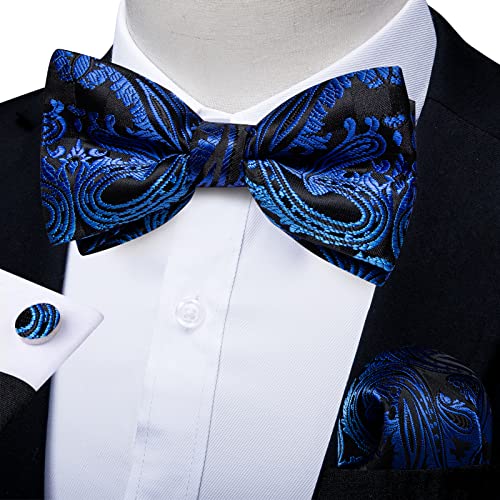 Image of DiBanGu Paisley Pre-Tied Bow Ties for Men Silk Adjustable Bowtie and Pocket Square Cufflinks for Wedding Party
