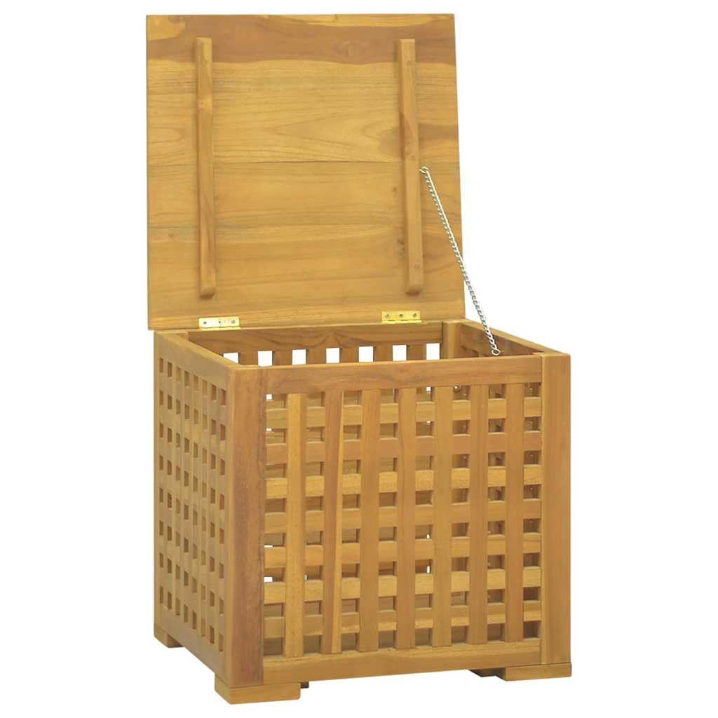 Seilbox aus massivem Teakholz 40x40x40 cm mit Sitzfunktion wetterfest für Garten Balkon Terrasse Outdoor mit Stauraum und Schutz für Kissen Auflagen und Zubehör