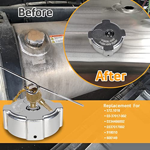 Dexepe Locking Diesel Fuel Cap 3\" Compatible With Freightliner Cascadia Century Coronado Columbia 1996-2018 Aluminum Semi Truck Tank Cap Lock Replacement for 572.1018 03-37017-002 600149 Silver 2Pcs