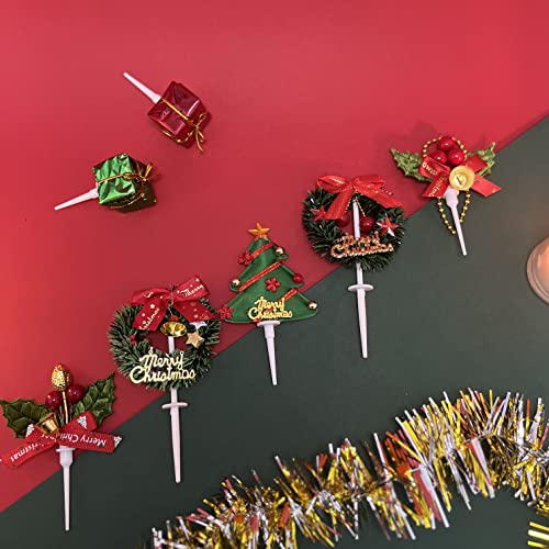 Yountor ZTR-0042 24Pcs Christmas Cake Toppers Cupcake Toppers Picks Xmas Cake Decoration Topper Christmas Mini Wreath Cake Toppers Christmas Gift Tree Miniature Cupcake Toppers For Christmas Party Baking Decoration thumb #2