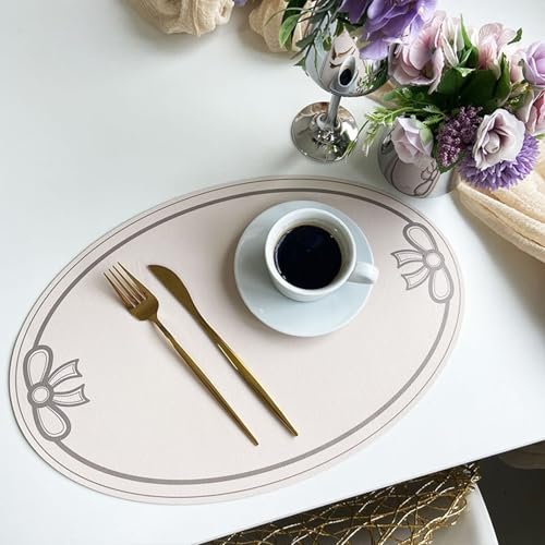Set de table PU ovale gris clair de qualité supérieure au design nœud papillon - 2