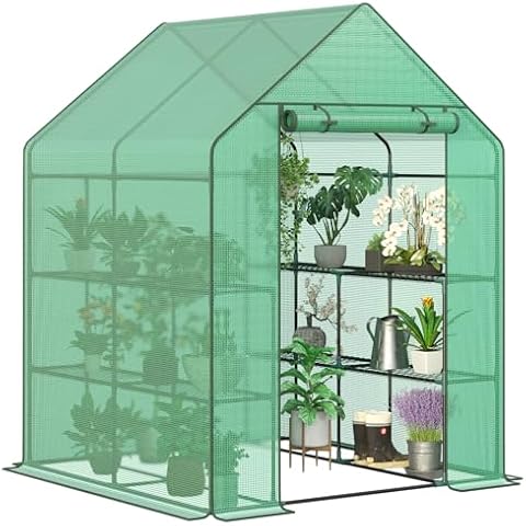 LEMY Mini Walk-in Greenhouse 2-Tier 8-Shelf Indoor Outdoor Plant Gardening Green House w/PE Cover for Garden, Backyard L57×W57×H77 Cover