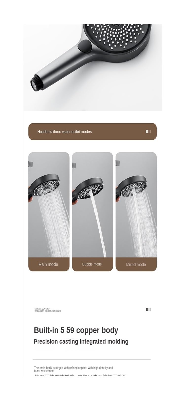 Rubinetto for Doccia da Bagno, Set Doccia a Parete con Display Digitale Intelligente Nero, Temperatura costante Nascosta in Rame Oro Rosa(Matte White)