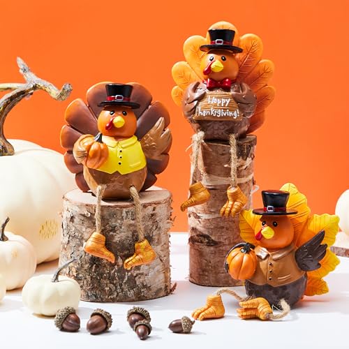 JOYIN 3 PCS Thanksgiving Turkey Tabletop Centerpiece Decor, Resin Turkey Figurines,Thanksgiving Decoration, Autumn Decor,Thanksgiving Fall Harvest Home Decorations,Indoor Kitchen Decor, Party Supplies - Image 3