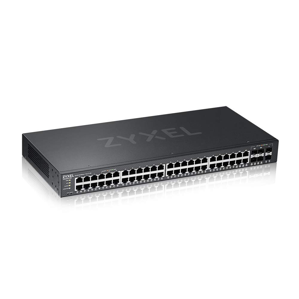 Zyxel Netzwerk Switch 48 Port | L2+ Managed GbE | GS2220-50 | 44x GbE + 4x Gigabit RJ-45/SFP Combo PoE + 2x SFP Ports, Lüfterlos, NebulaFlex, L2 Multicast, IGMP Snooping, MVR, VLAN