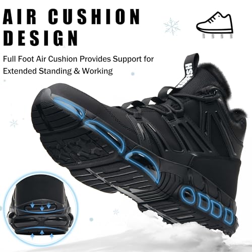 Image of KOIFISH Winter Steel Toe Work Boots for Men Women, Waterproof Warm Fur Lined Safety Boots, Steel Toe Shoes with Air Cushion, Comfortable for Industrial Construction Warehouse Factory Logistics