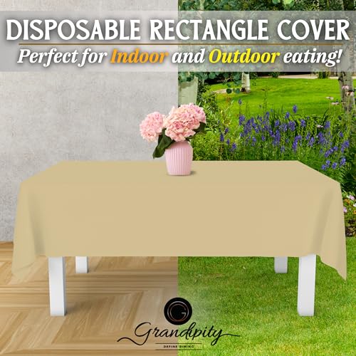 Image of Grandipity 24 Pack Premium Disposable Plastic Tablecloth 54 Inch. x 108 Inch. Decorative Rectangle Table Cover - Beige