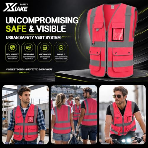 Image of XIAKE Reflective Safety Vest for Men & Women High Visibility Class 2 Vest with Pockets Meets ANSI Standards