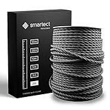 smartect Cable Textil Trenzado en Color Negro - Cable Electrico 3 hilos de 2 Metros (3 x 0,75 mm²) - Cuerda para Lampara con revestimiento textil para su Proyecto DIY