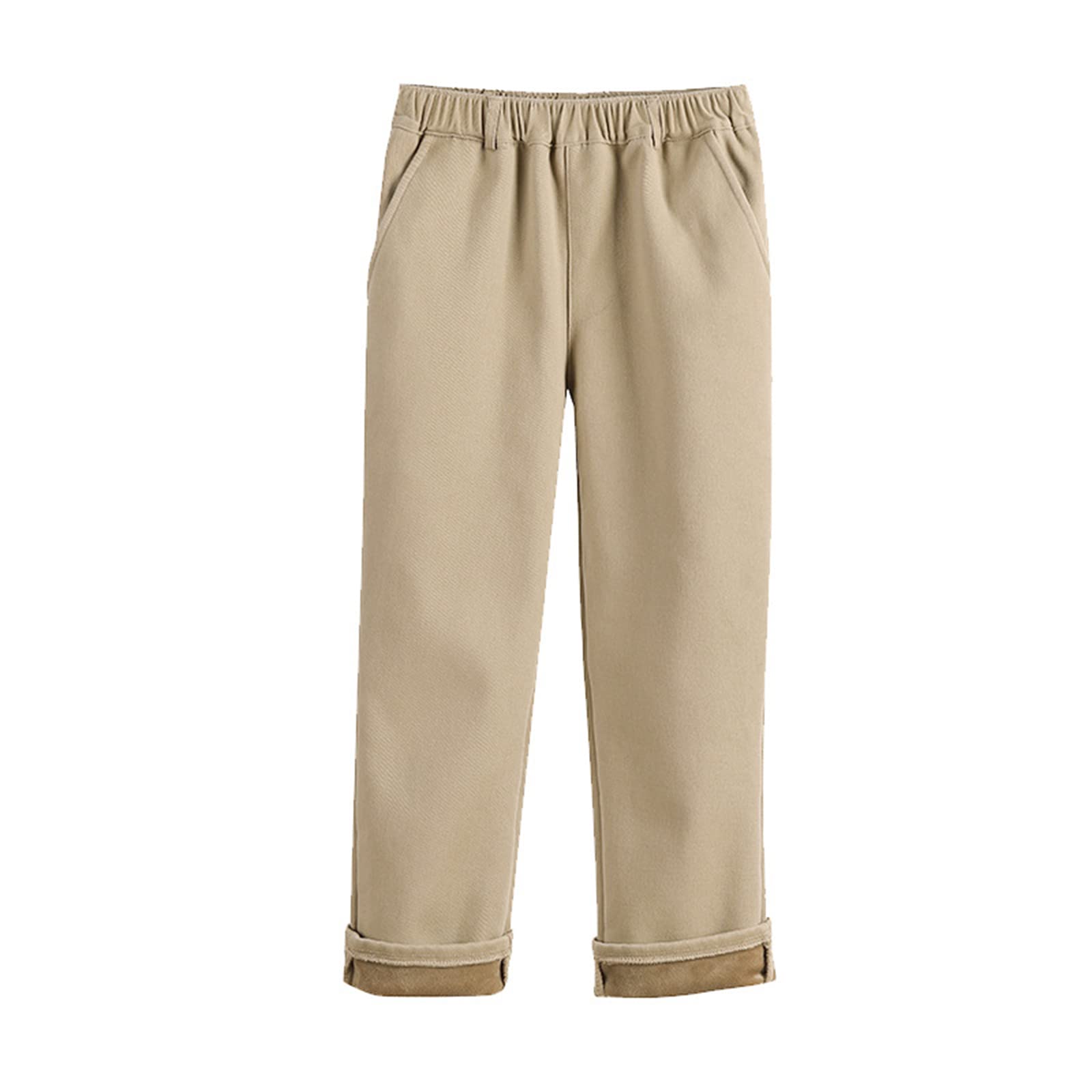 Mud Kingdom Junior Pantalones Tejidos de Lana Forrados Cintura Elástica Uniforme Escolar Color Caqui Brillante 4 años