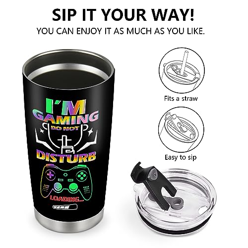 Jekeno Gamer Mug Tumbler Gifts for Boys - Men Kids Teens Gaming Gamepad Game Controller Presents Easter Birthday Christmas Son Husband Father Dad Boyfriends Coffee Cup 20oz Stainless Steel