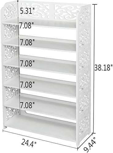 Miniatura 2 de Organizador de zapatos apilable de madera y plástico con seis niveles de almacenamiento tallado, ideal para la entrada del hogar o solución de
