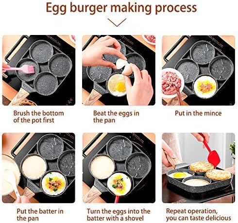 Image of 4 Hole Non Stick Egg Frying pan with Detachable Wooden Handle,Multi Purpose Frying pan for Omelet Uttapam Idli Burger Poached Egg Kitchen Breakfast