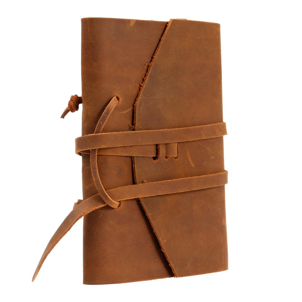 TEHAUX Vintage Leather Journal Notebook with Handmade Binding Rope Thick Large Pages for Writing Brown Leather Diary Journal for Gift and Personal Use 7.08X4.92X0.98In      Unknown Binding