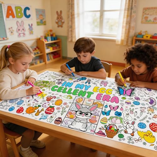 Image of OHOME Easter Crafts for Kids - Easter Giant Coloring Poster /Tablecloth - 72x30 Inch Banner Kids Games Gifts Treats Activities Decor Party Decorations for Classroom School