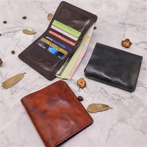 Fashion Wallet with Multiple Card Slots, Vegetable Tanned Leather Wallet, Wrinkled Retro Vertical Mini Wallet(Black)4