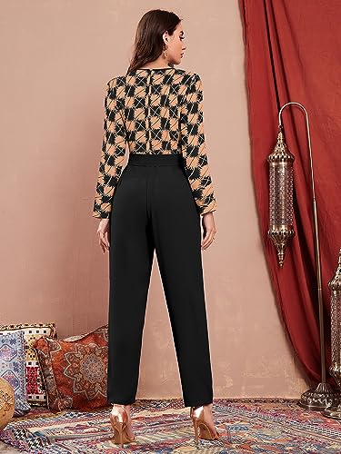 Image of LONDON BELLY Women's Polyester Semi-Formal Jumpsuit with Round Neck Half Sleeves Adjustable Waist Tie Abstract Pattern and Regular Fit | Women Stylish One Piece Outfit | Women Regular Fit Jumpsuit