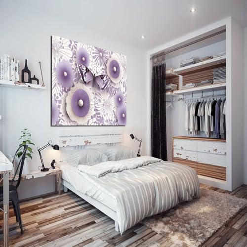 Toile papillon fleur violet pour habiller un grand mur vide decoration affiche lilas