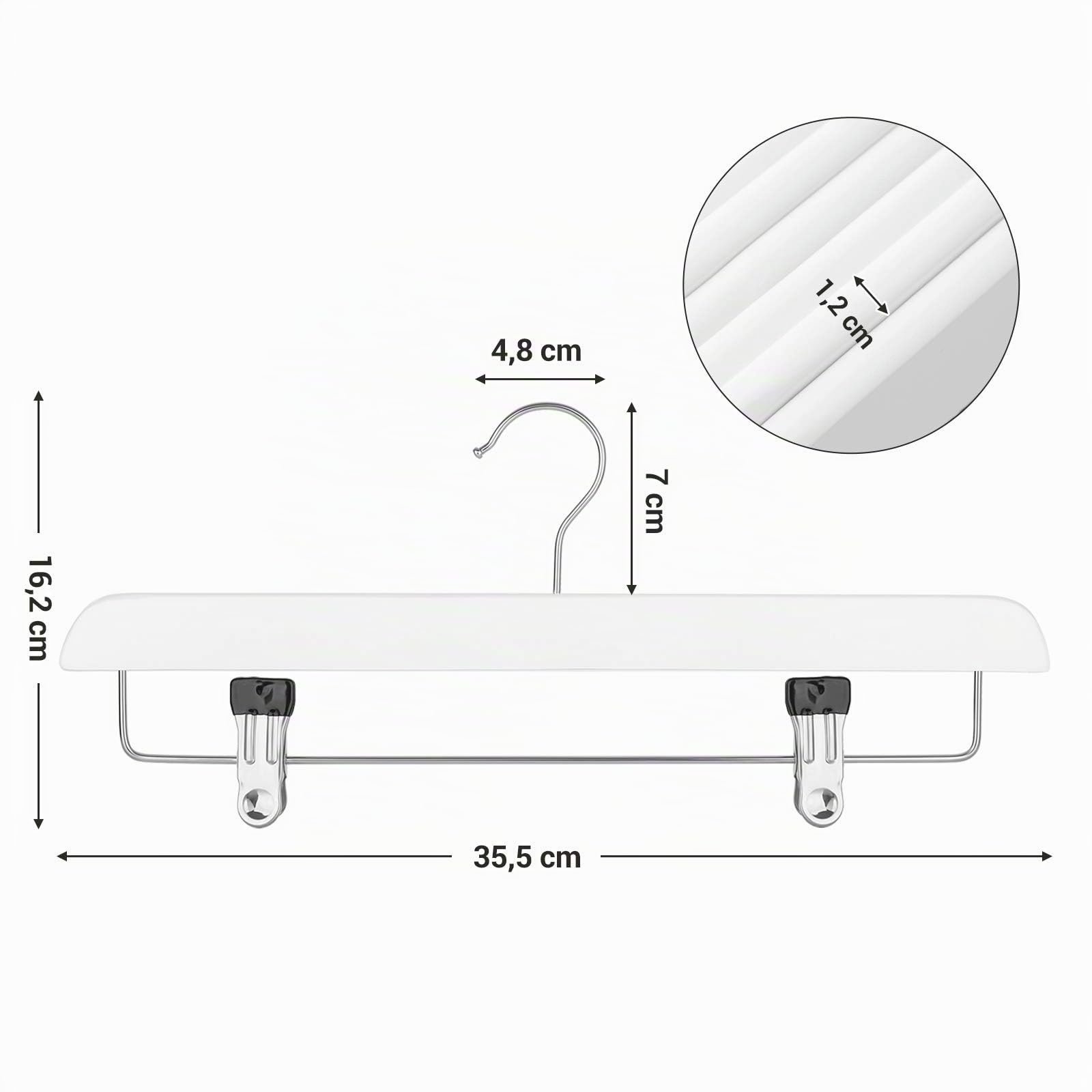 SONGMICS CRW008WT-8 - Juego de 8 Perchas Pinzas para Pantalones y Faldas, con Gancho Giratorio y Pinzas Ajustables, Longitud de 35,5 cm, Color Blanco