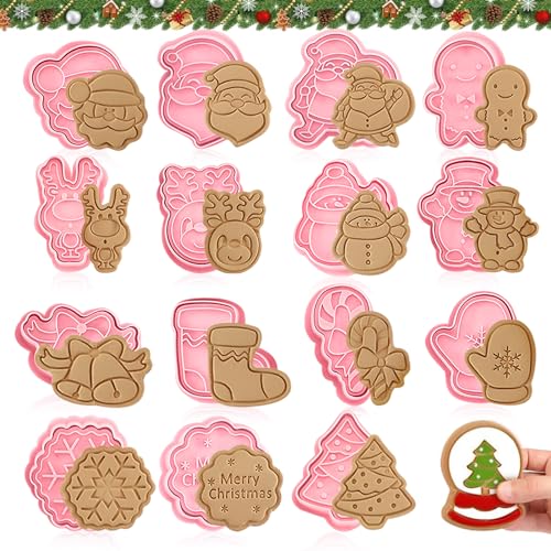 16PCS Emporte Pièces Noël Emporte-pièces 3D en plastique Cookies Sablés Patisserie Decoupoir en Forme - pour Décoration de Fondant Biscuit Cookie