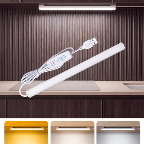 Hoteon USB Under Cabinet Light, LED Batteon Light with 3 Colour Modes(3000K/4000K/6000K) & 10 Brightness Levels, Magnetic Tube Light for Wardrobe, Kitchen Cabinet, Bookshelf, Desk & Closet-30CM