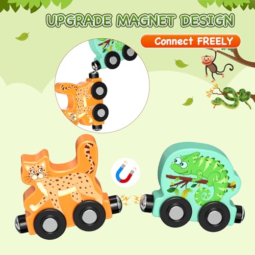Toys for Toddlers, 11 Magnetic Wooden Animals Train Set, Montessori Toys for Toddlers, Learning Activities, Sensory Toys for Kids, Birthday Gifts for Boys, Girls - Image 5