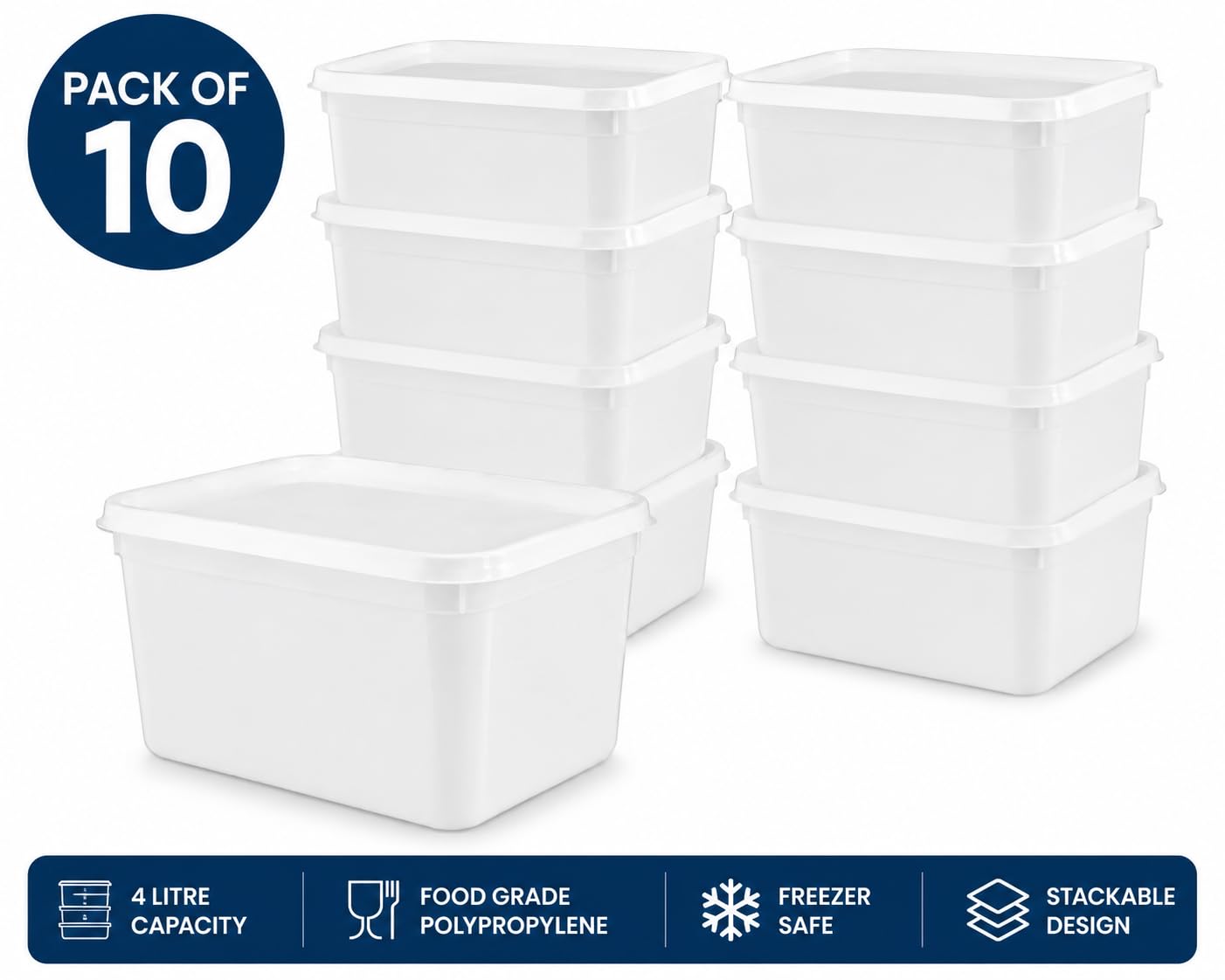 ACME 10 recipientes para helados de 4 litros con tapas/recipientes de almacenamiento de alimentos con tapas.
