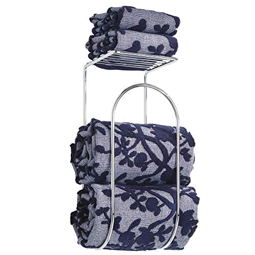 mDesign Modern Metal Wire Wall Mount Towel Rack Holder and Organizer with Storage