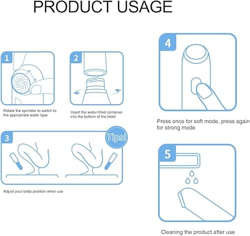 Miniatura 7 de KLUFO Bidé portátil, mini bidé de viaje de mano con 2 presiones de agua, bidé de mano recargable para inodoro, rociador de bidé personal impermeable