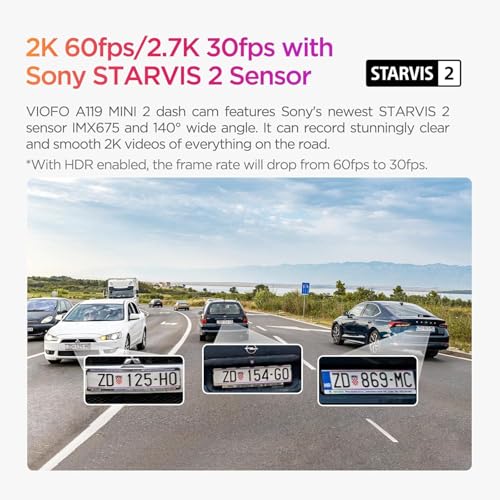 Image of VIOFO Dash Cam A119 Mini 2, STARVIS 2 Sensor, 2K 60fps /HDR 30fps Voice Control Car Dash Camera with 5GHz Wi-Fi GPS, Night Vision 2.0, 24H Parking Mode, Supercapacitor, Support 512GB Max