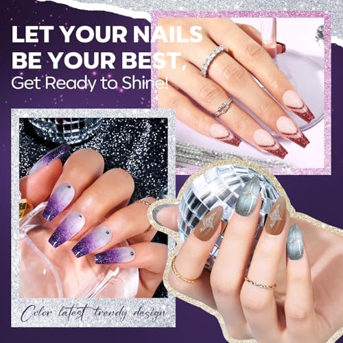 Image of modelones Nail Polish Set 6 Colors Red Nude Gold Glitter Min Nail Polish Set Quick Dry Diamond Silver Sparkle Winter Nail Polish Manicure DIY Nail Art Salon Home Gift for Women Girl