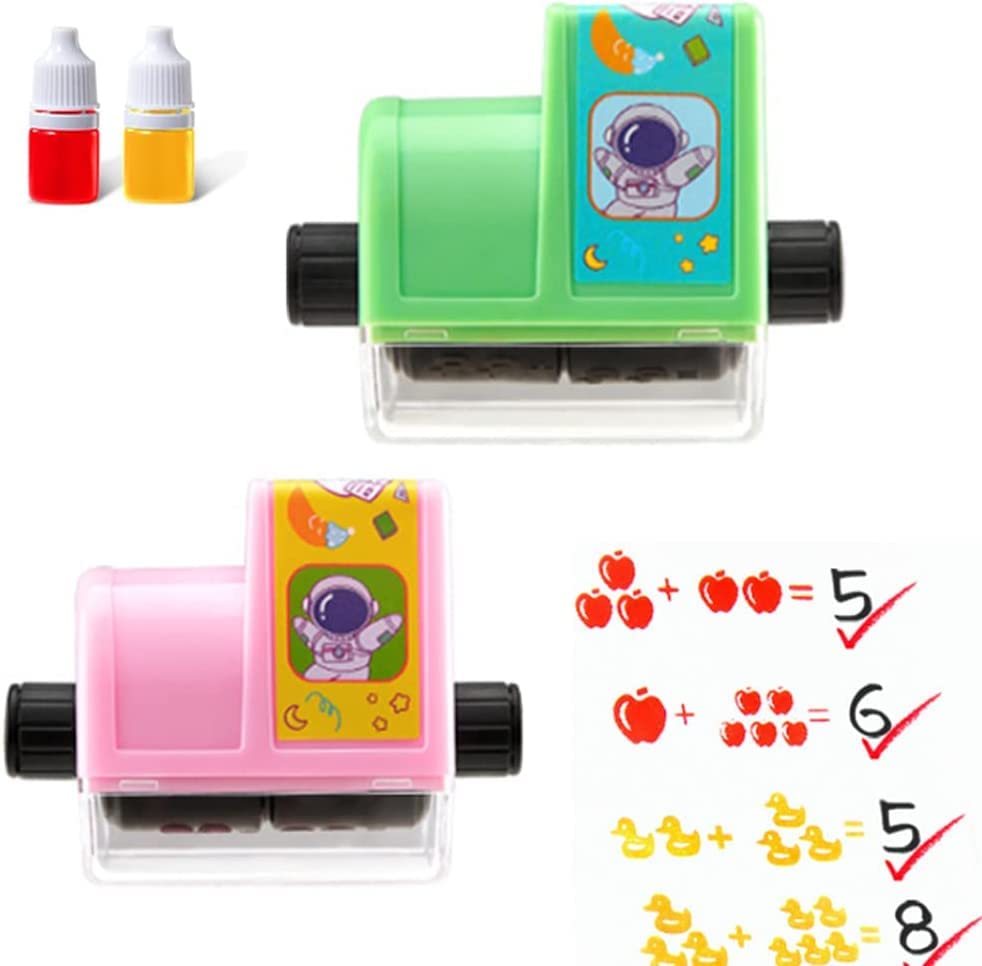 LOPOTION 2 Pcs Reusable Math Roller Stamp,funny math practice roller stamp,Apple Duck Pattern Addition Math Teaching Stamp for Preschool Kindergarten Classroom Supplies