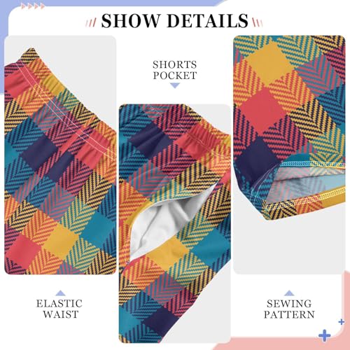 Red Blue Yellow Plaid Pattern Boys Pants for Kids Jogger Pants with Pockets S-XL4