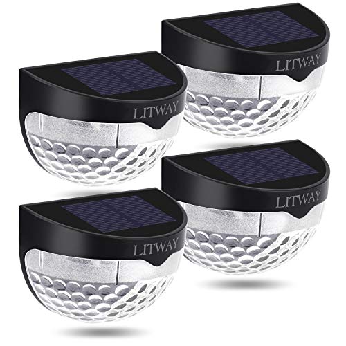 Solar Lights Outdoor LITWAY Solar Fence Lights Semi-circle Wall Mount Decorative Deck Lighting 4pack, Black