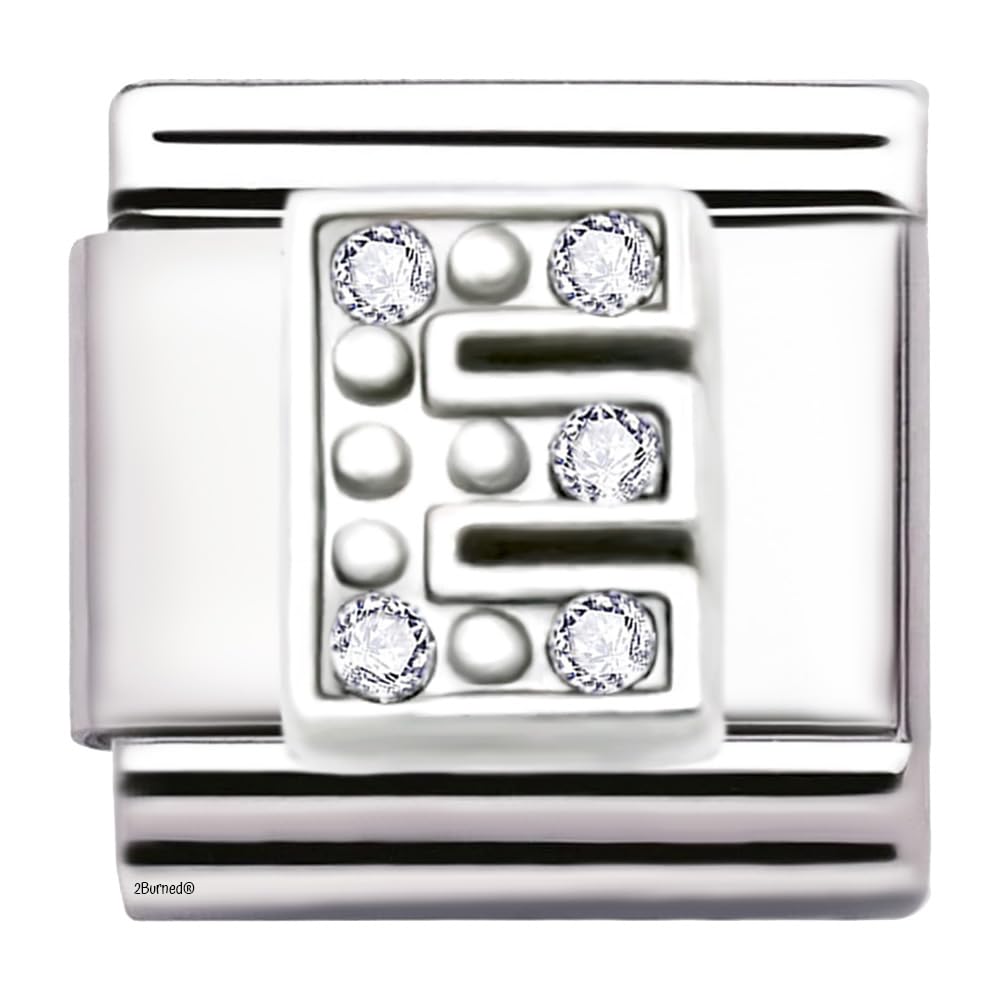 A-Z Letter Cubic Zirconia Italian Charm Links for 9mm Bracelets (Letter E)