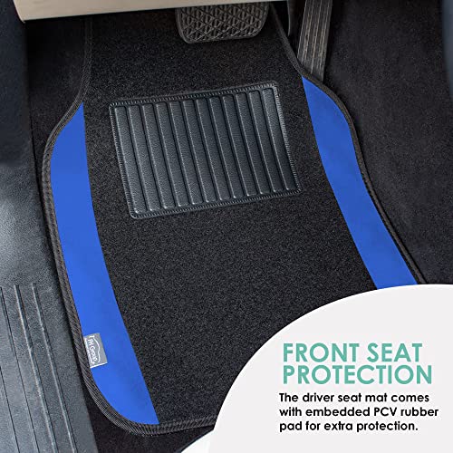Image of FH Group Automotive Floor Mats - Universal Fit Premium Carpet Car Mats with Driver Heel Pad, Full Set for Cars, SUVs & Trucks - Blue