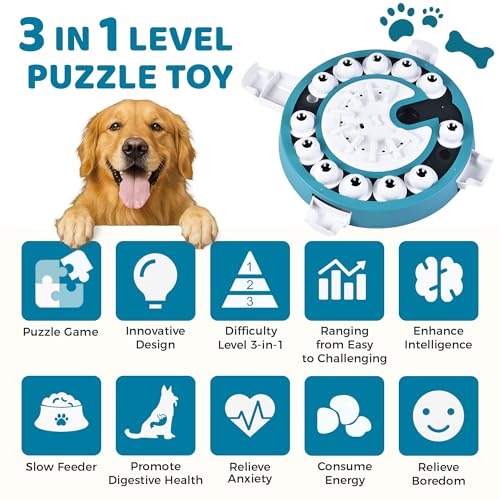 Dog Puzzle Toy Mental Stimulation - Level 3 in 1 Dogs Food Feeder Puzzle, Dog Treat Puzzle Feeder (Advanced-Mars Green Brainstorm)