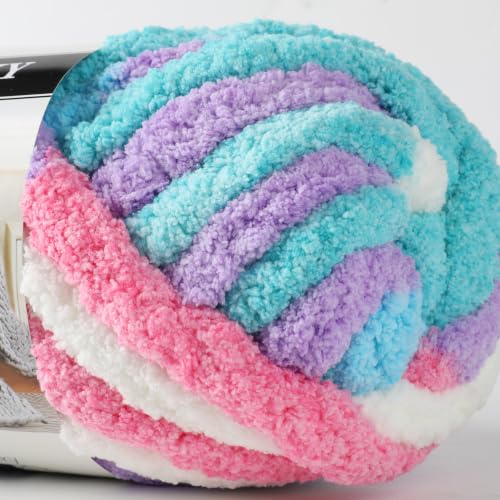 Image of Chunky Chenille Yarn for Hand Knitting 8 Jumbo Pack Jumbo Chunky Yarn for Hand Soft Blanket Knitting, Bulky Thick Fluffy Yarn for Crocheting (Candy Colors)