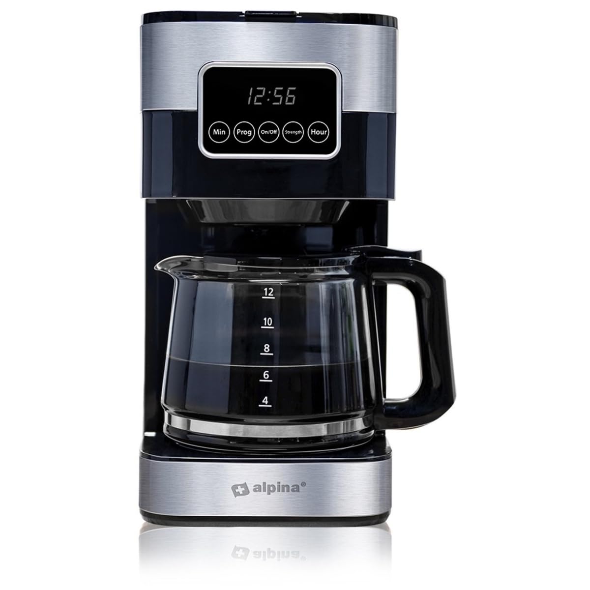 Alpina Cafetiere Filtre 900W, cafetière filtre 1,5L, 12 tasses, écran numérique
