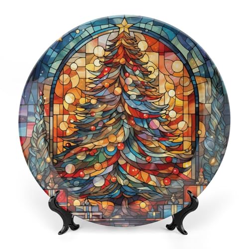 Gokays Colorful Christmas Tree Decorative Plates Christmas Home Decor, Stained