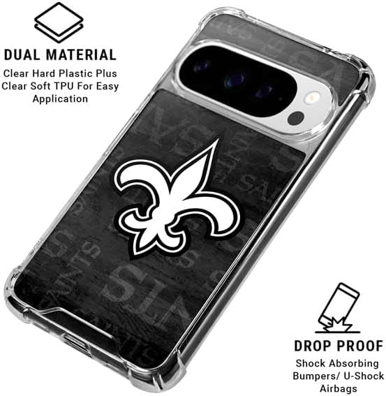 Skinit Clear Phone Case Compatible with Google Pixel 10 Pro - Officially Licensed NFL New Orleans Saints Black & White Design
