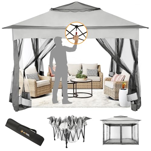 Image of HOTEEL 11x11 Pop Up Gazebo with Mosquito Nettings Waterproof Outdoor Gazebo with Double Roof Patio Gazebo Tent for Backyard, Garden, Lawn, Parties Gazebo with Vented Roof and Carry Bag (Dark Gray)