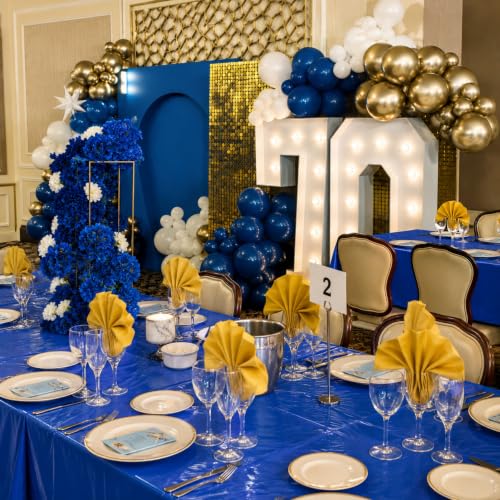 Image of Blue Orchards Royal Blue Plastic Table Cover (Pack of 3 with 20 Glue dots) - 54 inch x 108 inch - Blue Waterproof & Disposable Tablecloth, Navy Blue Decor for Birthday, Party Supplies, Baby Shower, Wedding
