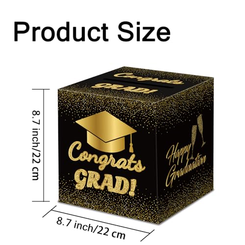 Image of Graduation Card Box 2026 Graduation Party Decorations Congrats Grad Card Boxes Holder for Graduation Gift Graduation Party Favors Decor Party Supplies - Black gold