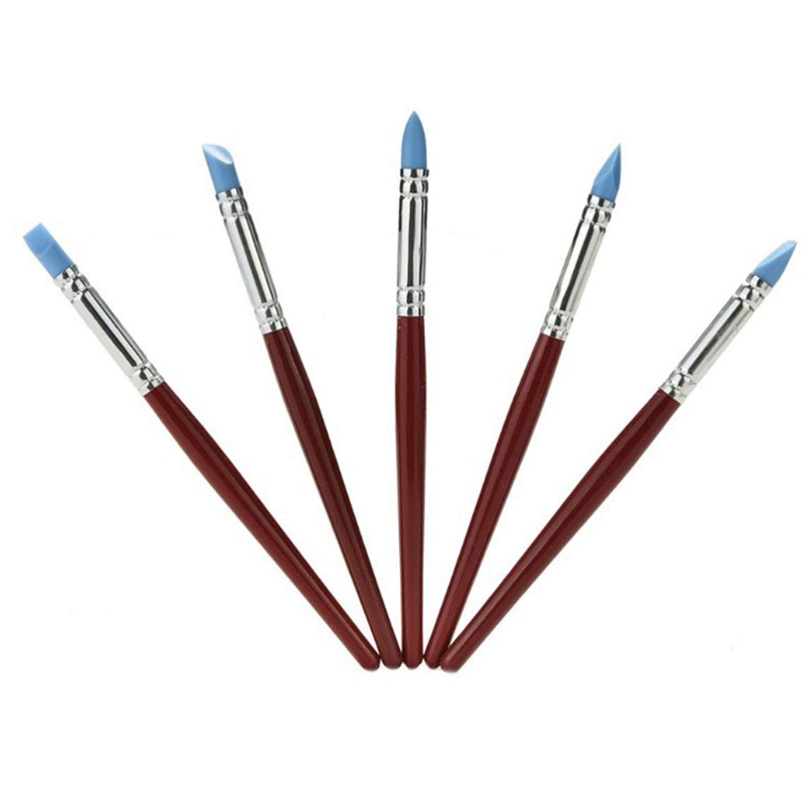 sdfghzsedfgsdfg 5 PCS Wood Handle Silicone Clay Shaper Sculpting Polymer Modelling Pottery Tools Set For DIY Crafts Art Craft Tool